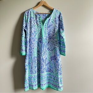 Rezobay Tunic Dress Size XXL Luxury Resort Wear Cotton Floral Boho 3/5 Sleeve